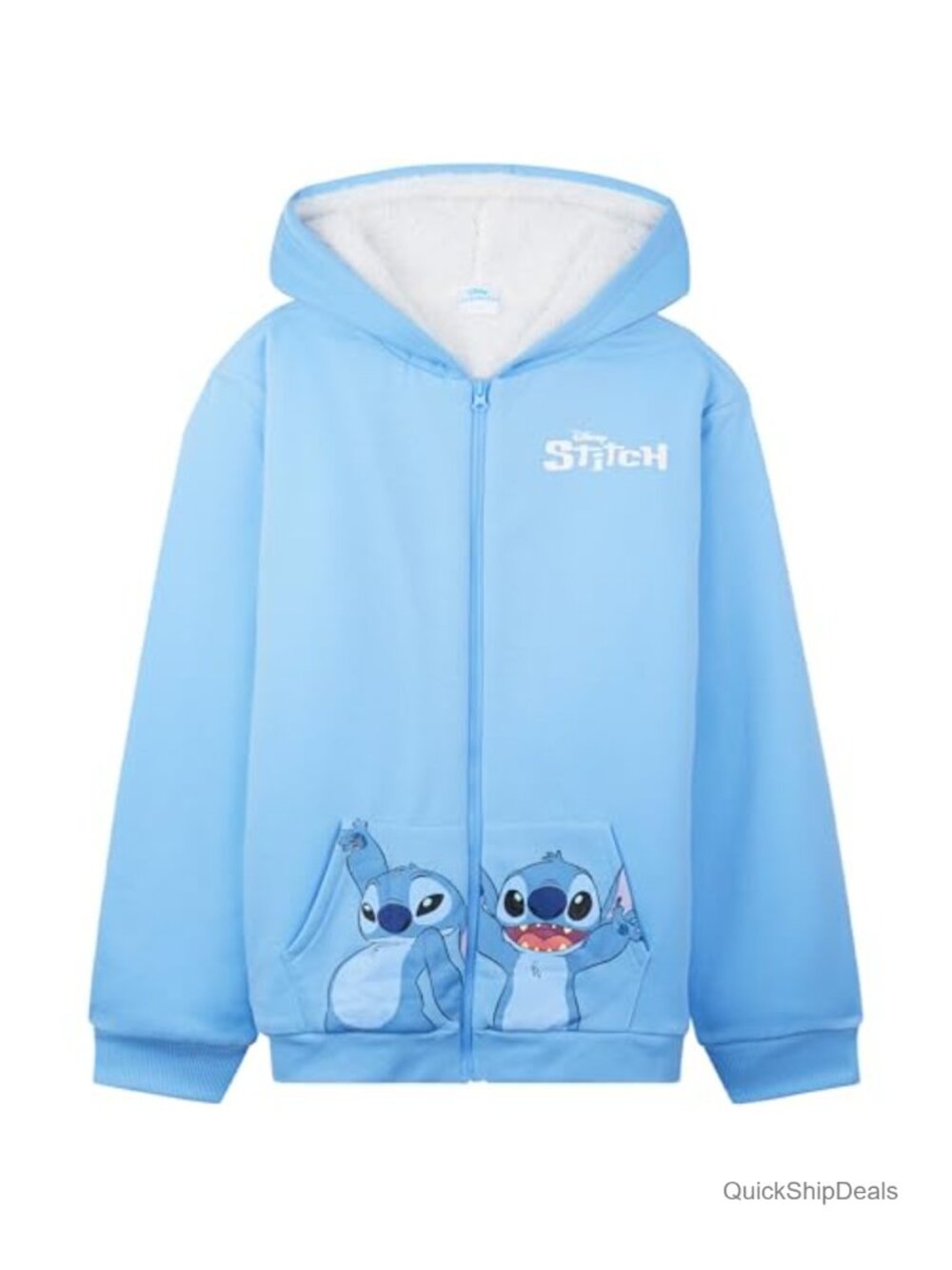 Disney Stitch Girls Hoodie Zip Up Fleece Sweatshirt Sherpa Lined